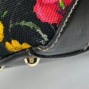 Gucci Multicolor Tote Flower Bag Black Canvas Flora